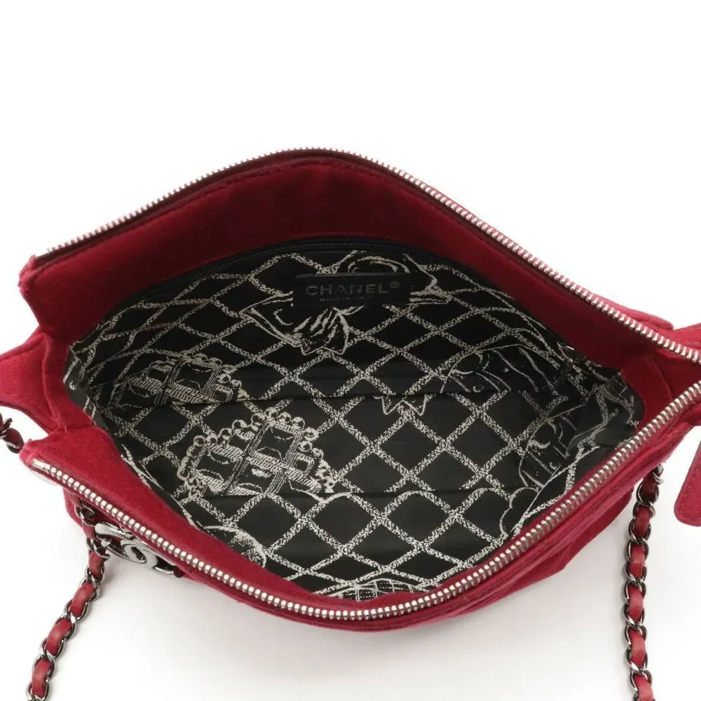 Chanel Coco Mark Chain Shoulder Bag Leather Red Silver - Picture 4 of 5